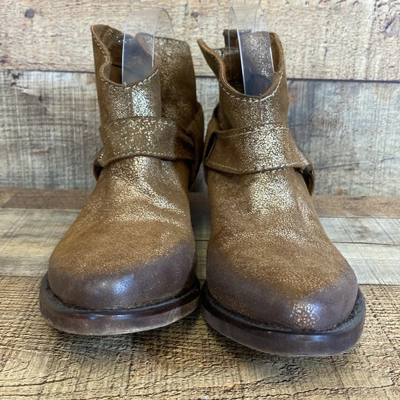 Zara Trafaluc Ankle Boots Womens‎ Size 36 US 5.5 Brown Gold Pointed Western Pull - Picture 3 of 14